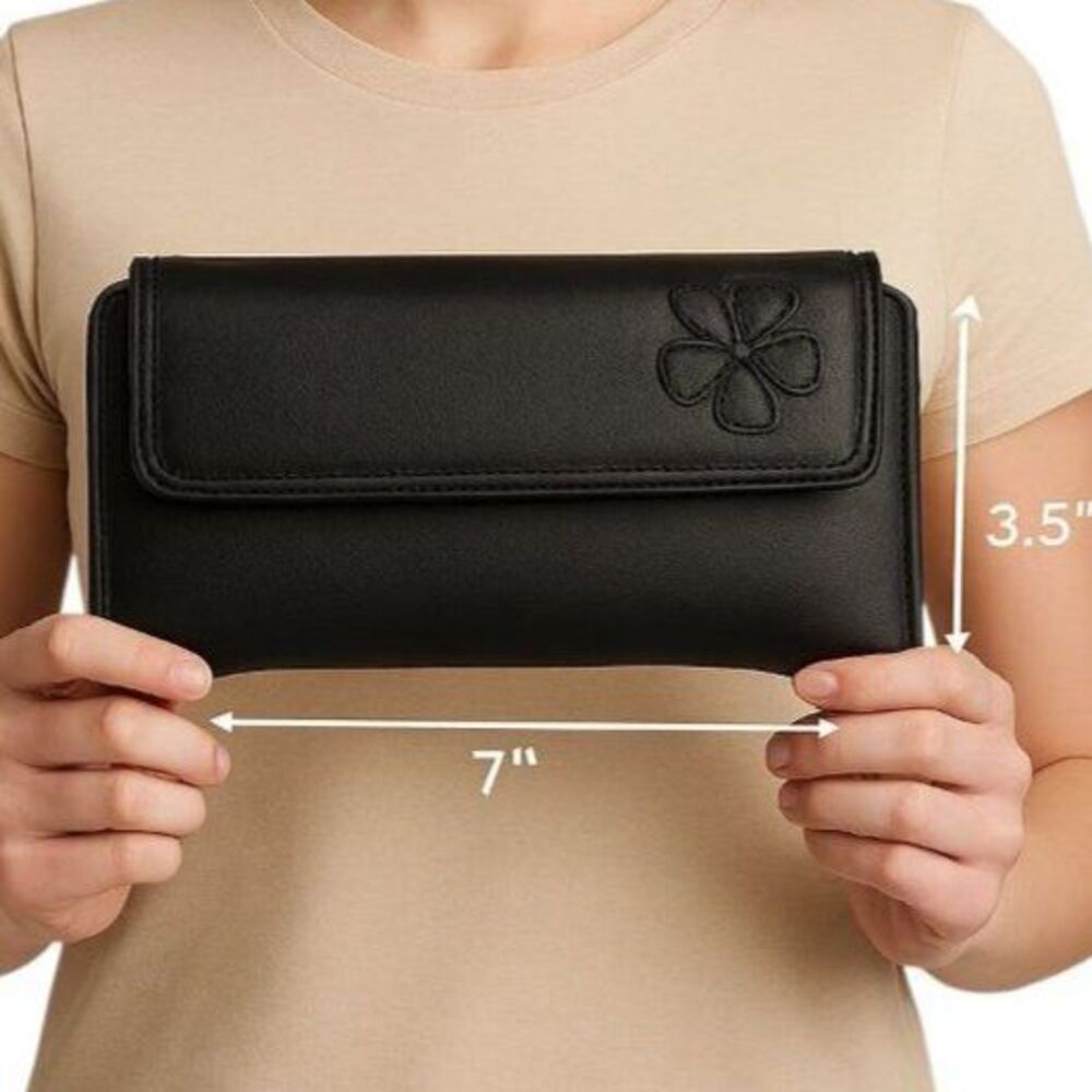 Buxton Black Leather Wallet Card Holder ID Coin Change Purse Women's Woman's